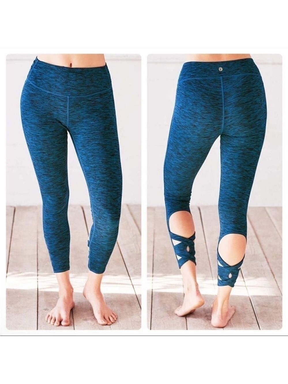 Manduka Cross Back Crop Leggings Yoga Activewear Teal Spacedye Size XS